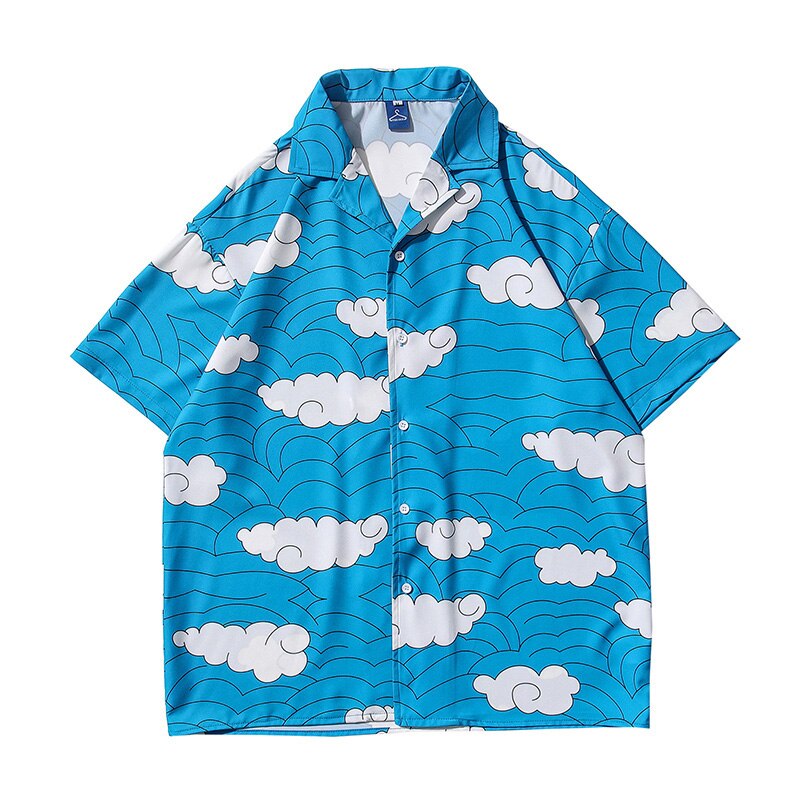 Multi Cloud Print Hawaiian Beach Shirts Hip Hop Short Sleeve Button Up Streetwear Japanese Shirt Mens Clothing Trends: XXL