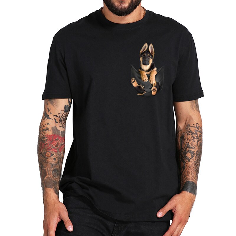 Duitse Herder In Pocket T-shirt-Honden Minnaar Grappige T-shirt-100% Katoen Crew Hals Eu Size tee Tops