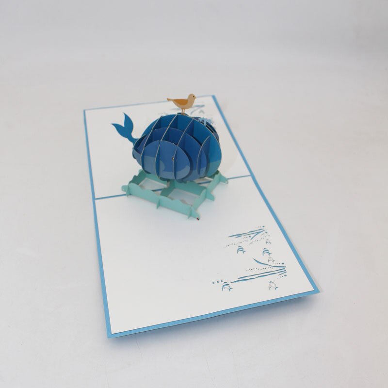 3D Handmade Cartoon Bird and Blue Flying Whale Paper Invitation Greeting Card Kids Girlfriend Birthday Party Children's Day