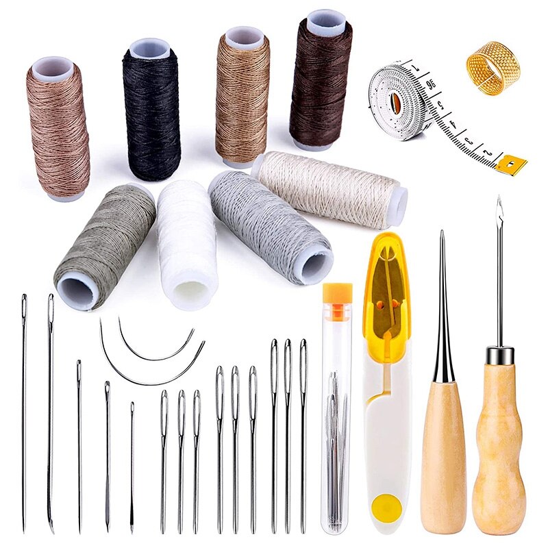 29 Stuks Lederen Naaien Kit, Lederen Naaien Bekleding Reparatie Kit Met 8 Kleuren Naaigaren, Voor Leer Naaien: Default Title