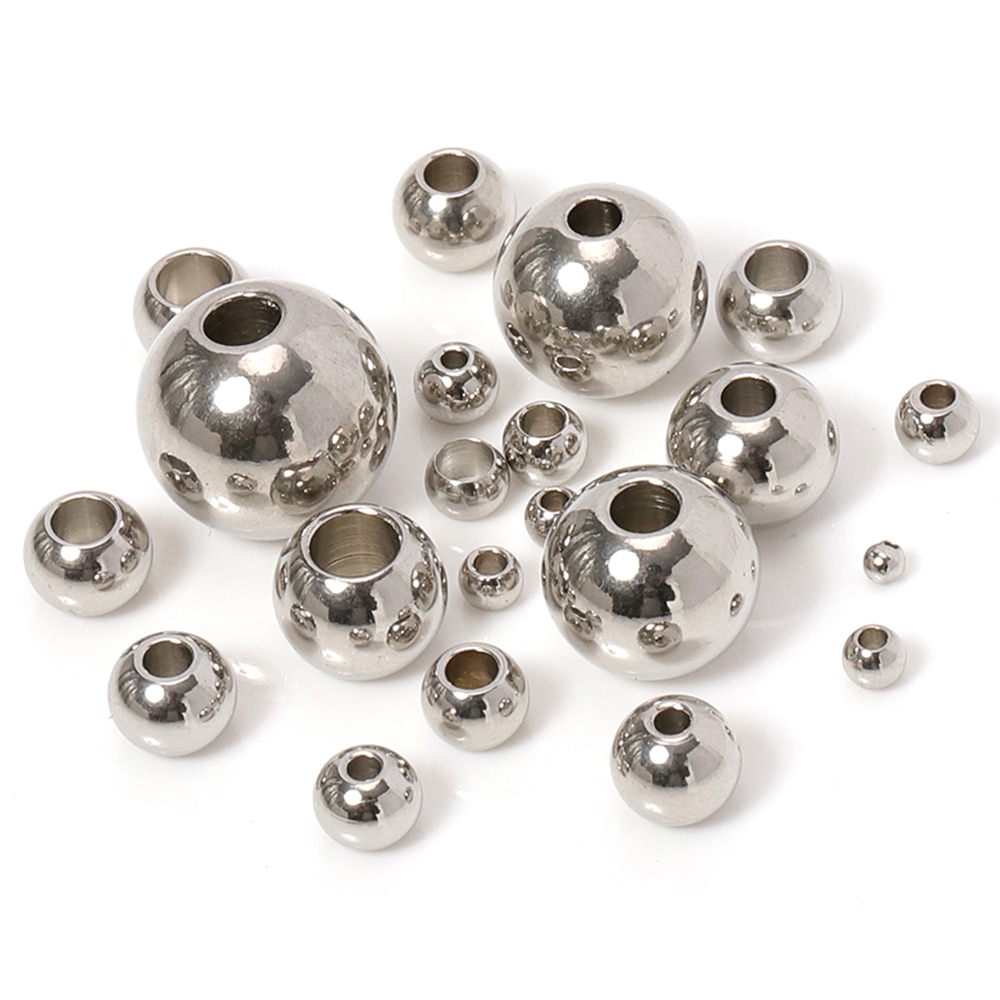 100Pcs Rvs Spacer Kralen Losse Bal Grote Gat 1.2Mm-5Mm Voor Sieraden Maken Diy Armbanden ketting Kralen Accessoires