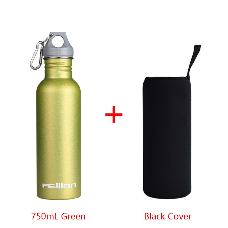 FEIJIAN Sport Water Fles 18/8 Rvs Fles Brede Mond Pot lekvrije Kantine 500mL 750mL 1000mL 1800mL 1.8L: 750mL GN Cover BK