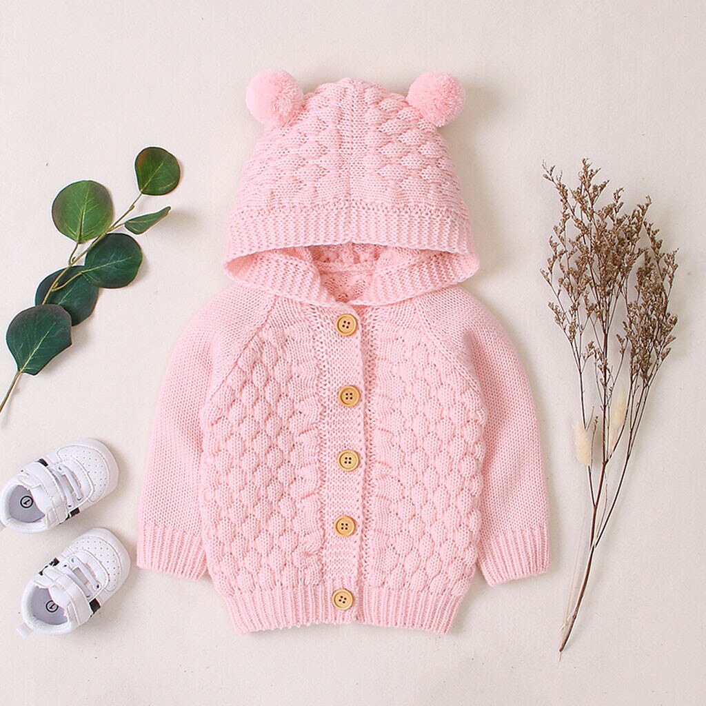 Baby Meisje Jongen Breien Uitloper Hooded Trui Effen Kleur Kinderen Lange Mouw Kapmantel Uitloper Kids Kleding