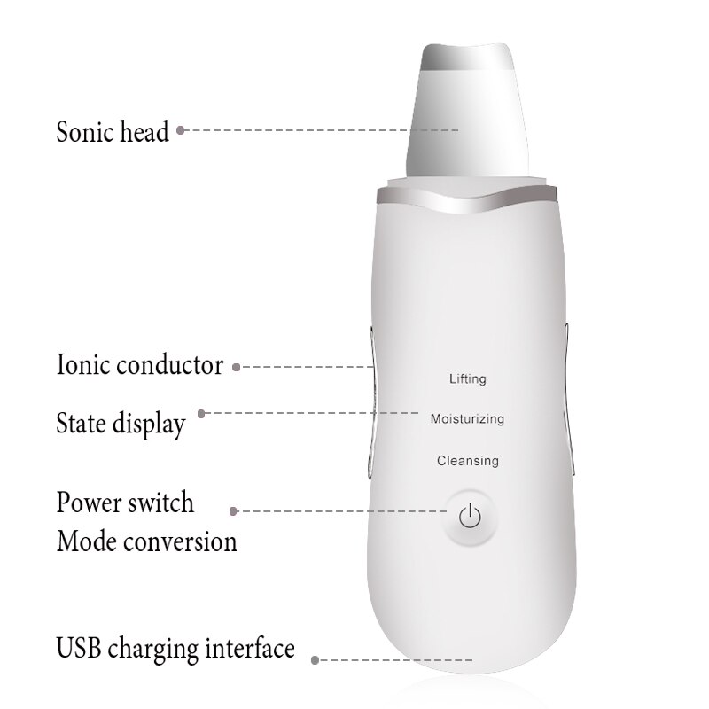 Machine de nettoyage de visage profonde d'ion d'épurateur de peau faciale ultrasonique professionnelle Instrument Rechargeable de soin de beauté d'épurateur de visage