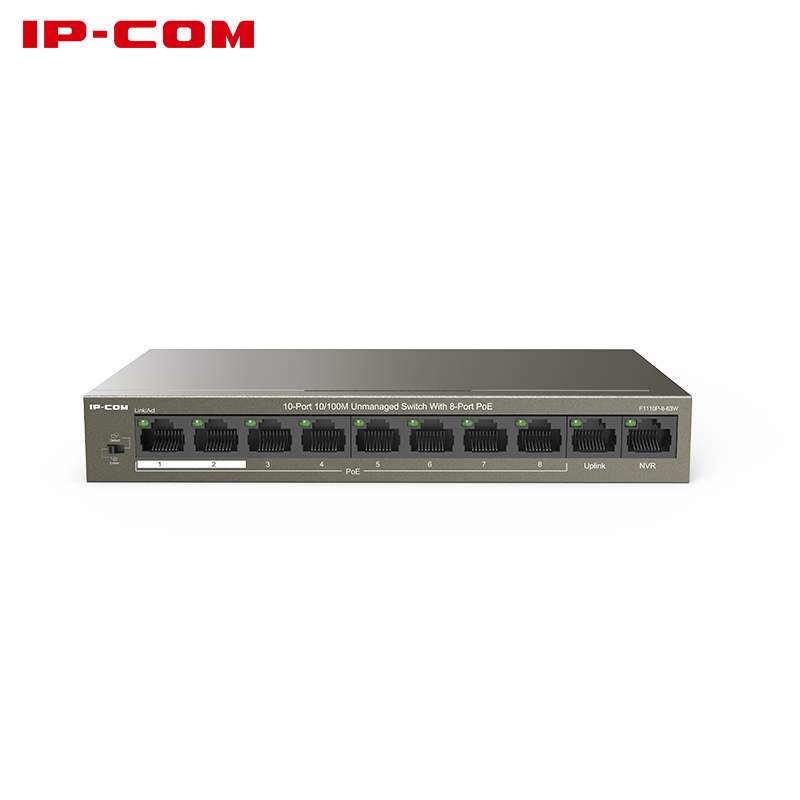 IPCOM F1110P-8-63W 8 + 2 Porte POE interruttore Ethernet VLAN 10/100Mbps interruttore di Rete per CCTV Macchina Fotografica del IP senza fili AP 250M Trasporto di Goccia