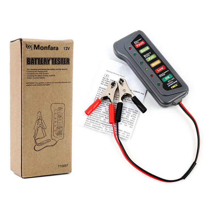 12V Car Motorcycle Battery Tester 6 LED Alternator Charge Starting State Check Test Generator Battery Measure Analyzer Detector