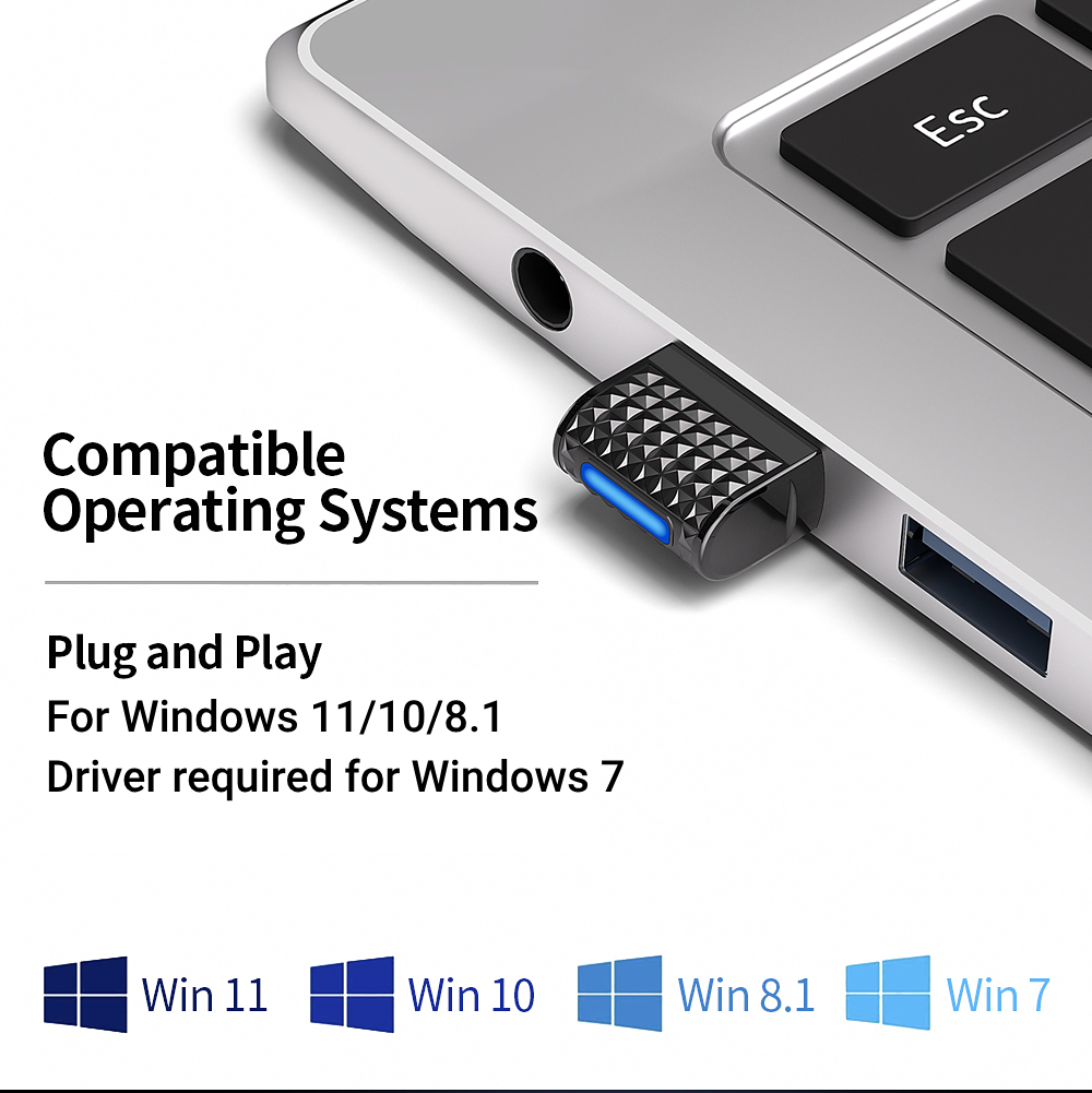 Adattatore USB Bluetooth 5.4 Dongle Bluetooth 5.3 Ricevitore e trasmettitore Bluetooth per tastiera/mouse/auricolare/altoparlante Bluetooth