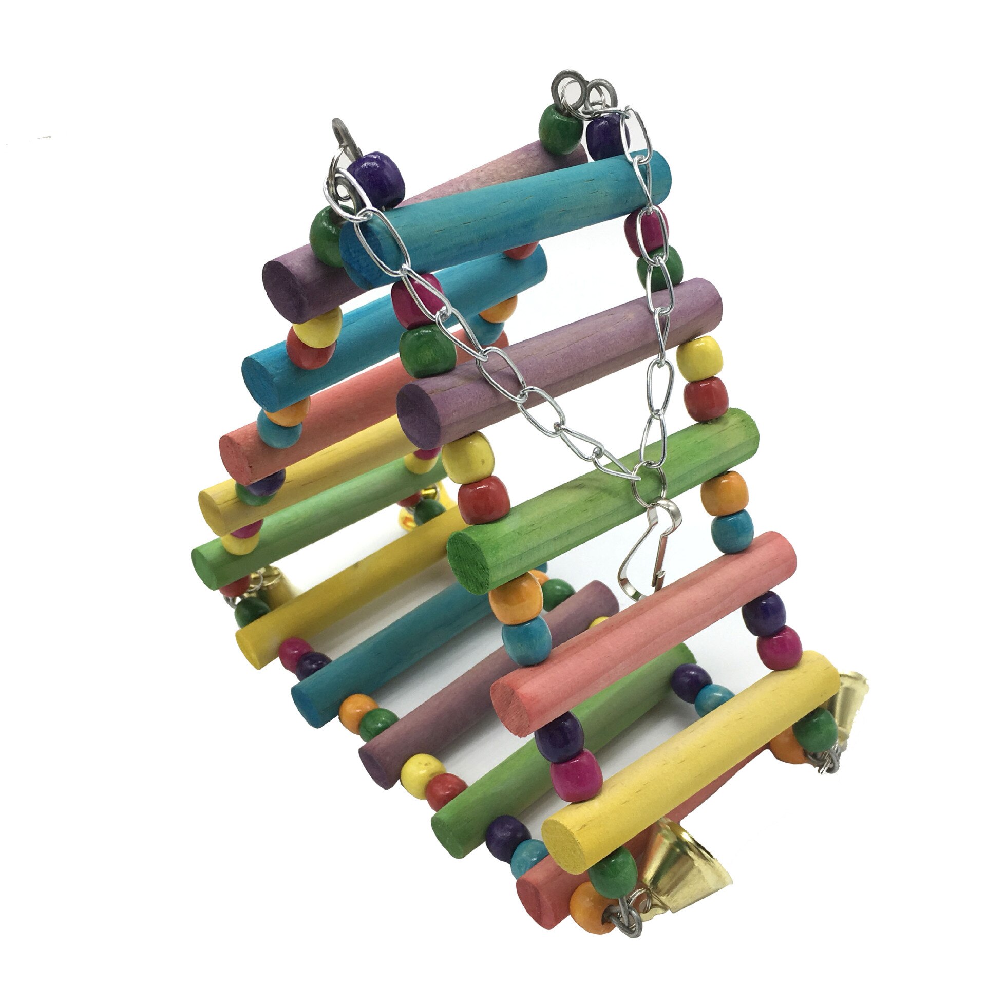 Columpio triangular de madera natural para loros, Columpio de pájaro de juguete con cuentas de colores, suministros de juguetes para aves