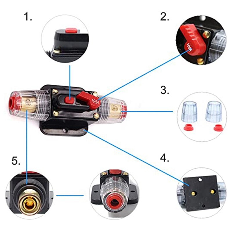 Car Audio Inline 100A Circuit Breaker, with Manual Reset, for Car Audio Marine Boat Stereo Switch Inverter