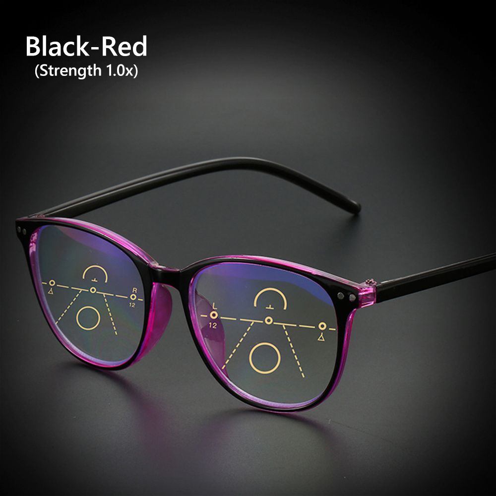 Multifocal Reading Glasses Readers Computer Glasses Progressive Multifocus Glasses for Women &amp; Men Blue Light Blocking: Black-Red (1.0x)