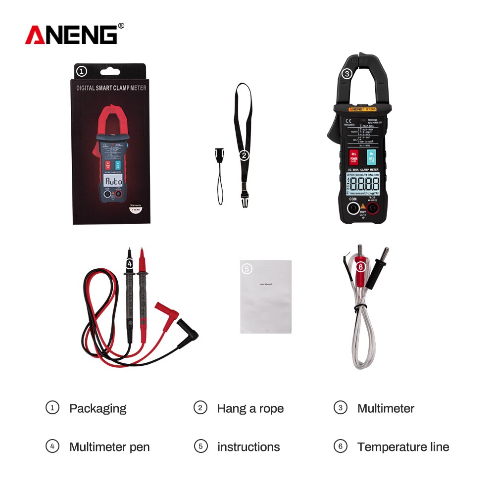 ANENG ST205 Mini Digital Clamp Meter Analog Multimeter Strom Klemmen DC/AC Intelligente AUTO Range Meter mit Temperatur Tester: ST205 black