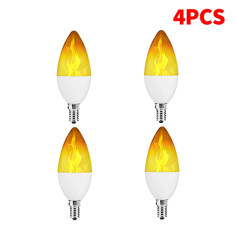 4 stk. led-pejselampe med flammende flimrende effekt, naturlig dekoration, atmosfærelampe, juledekoration  e14/e27 stk.