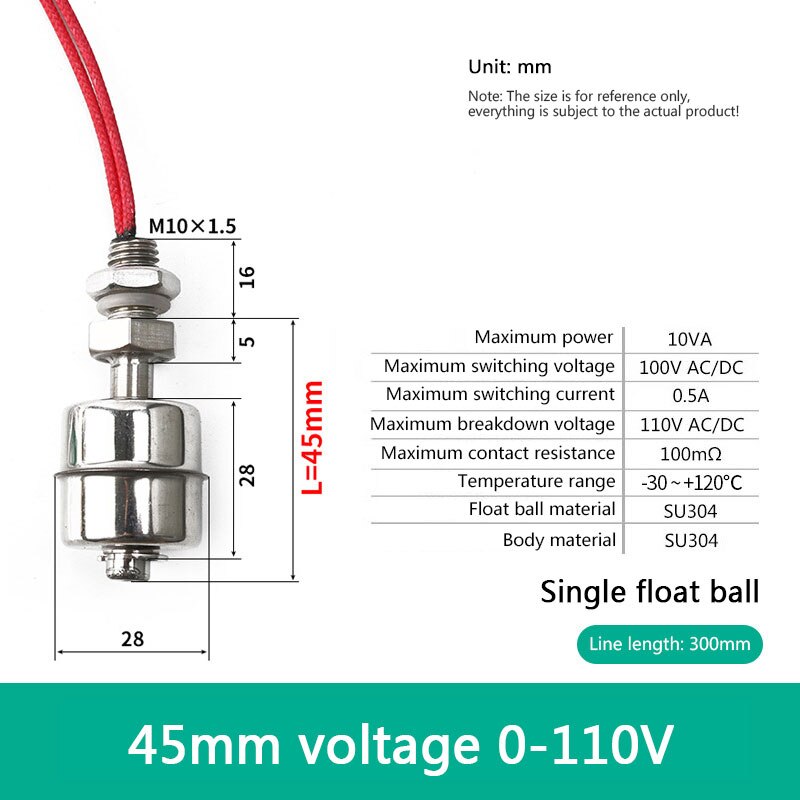 Magnetic Float Liquid Water Tank Level Sensor Water Level Sensor Tank Liquid Level Sensors Water Tank Level Monitor: 45MM110V-3