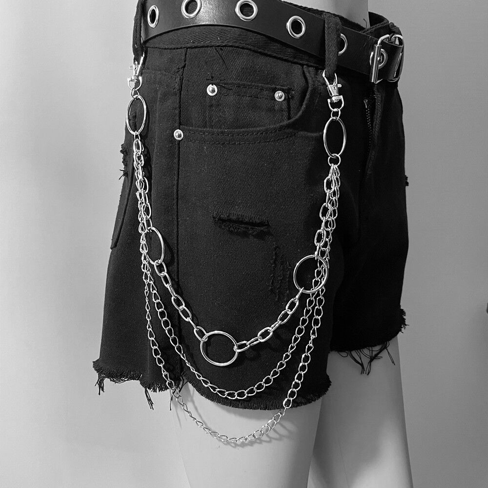 DIEZI Hip Hop Vintage coche Jeans pantalones llavero con anilla para Mujeres Hombres Hip Hop multicapa estrella borla cadena colgante cadena para bolso: Morado