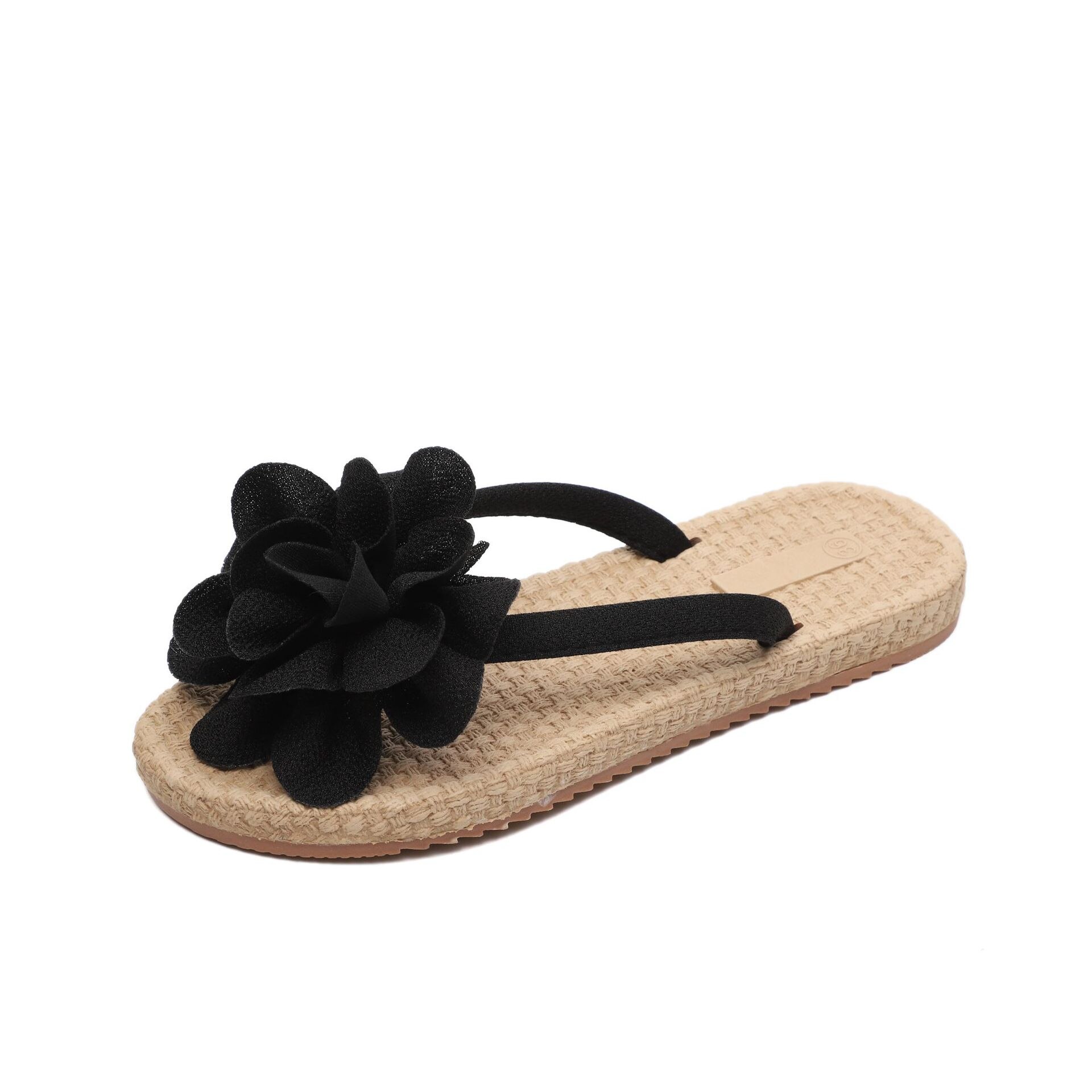 Summer Women Flat Beach Slippers Sweet Flip Flops Sandals For Casual and Beach Attire Slippers: Black / 37
