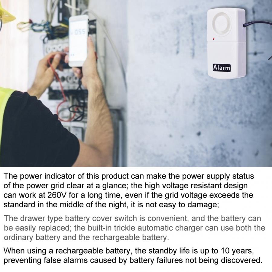 Power on off dobbelt funktion detektor sensor alarm tyverisikringssystem 175v-265v strømafbrydelse kortslutningsalarm