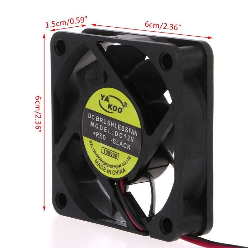 DC 12V 2-Pin 60x60x15mm PC Computer CPU System Sleeve-Bearing Cooling Fan 6015