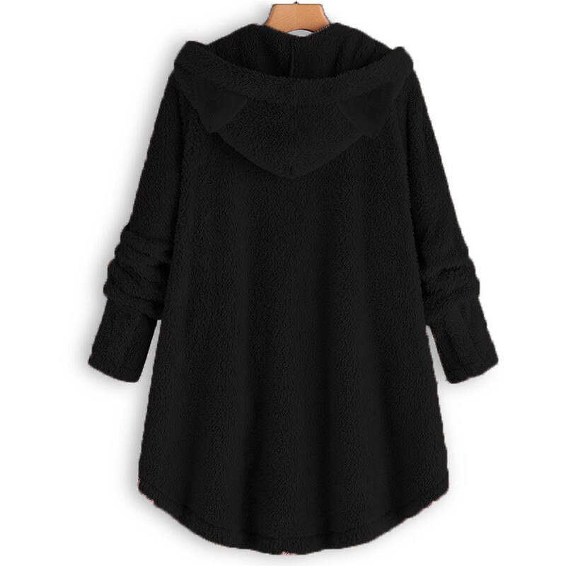 Wol Blend Vrouwen Knop Kat Oor Jas Pluizige Turn-down Kraag Uitloper Jacket Casual Tops Hooded Trui Losse trui #45
