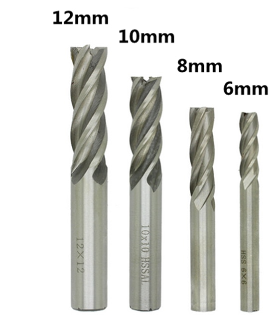 4 kpl kovametallipääjyrsin hss 4 uraa 6mm-12mm halkaisija jyrsintä suoravarsi jyrsinteräsarja cnc työkalut