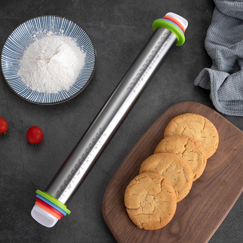 17Inch Non-stick Rvs Deegroller Deeg Mat Deeg Roller Verstelbare Meel Roller Gebak Pizza Pie Cookie bakken Tool