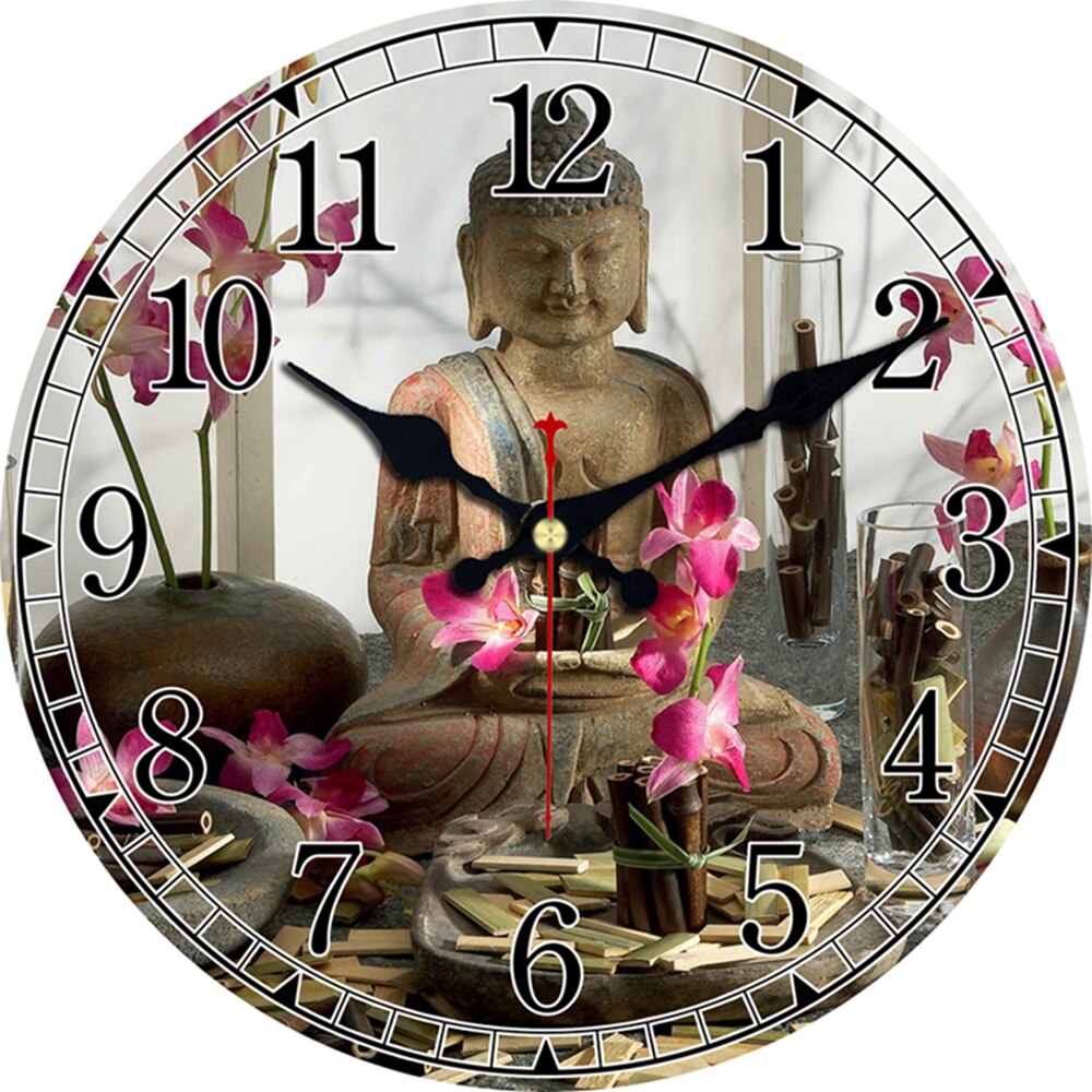 WONZOM-montre murale silencieuse orchidée | Statue de bouddha pour décoration de maison, horloge murale Large, son pas de tic, décoration créative