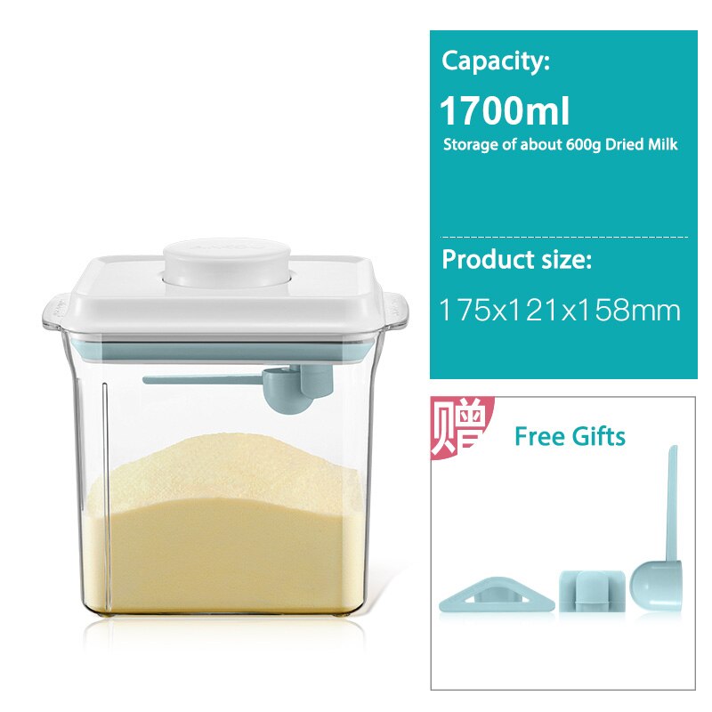 Bærbar baby melkepulver container låve matte oppbevaringsboks ingen bpa spedbarn fôringe matte oppbevaringsboks med skje til nyfødt: Gjennomsiktig 1700 ml