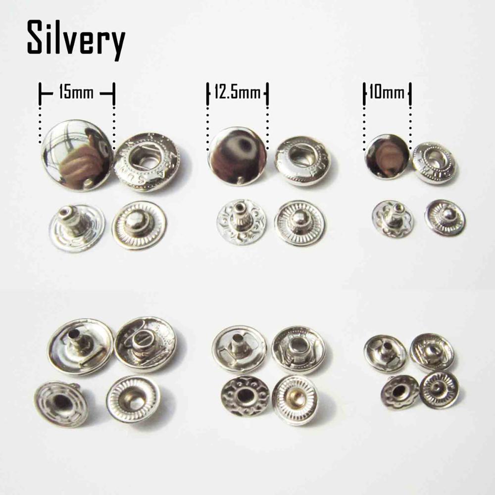 25 sarjaa metallia ei ompelua neppari nappi painonappi nahkainen käsityölaukku vaatteiden korjaus nopea niittikiinnitin neppari pultti tee itse: 10mm / Hopea