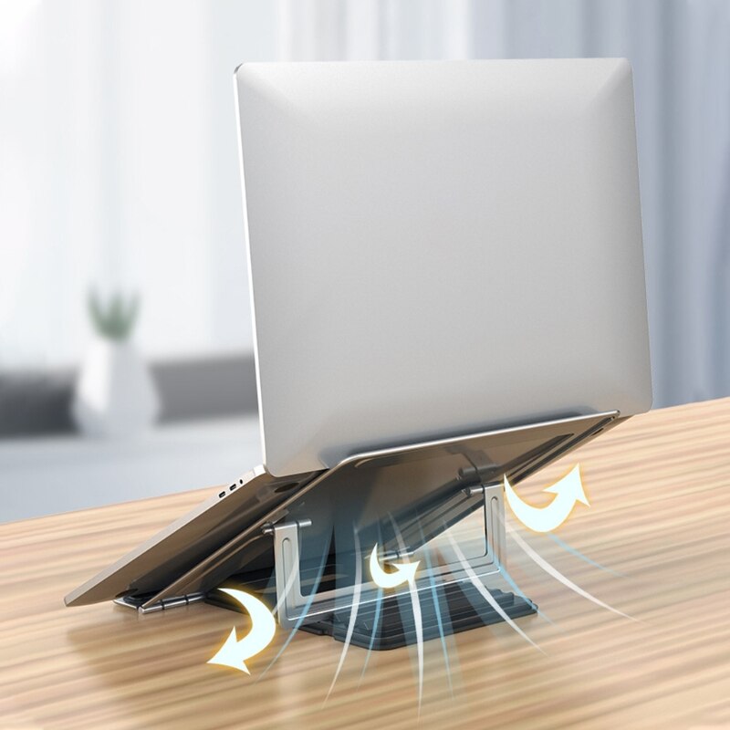1Pc Laptop Stand Portable Folding 4-Speed Adjustable Ultra-Thin One-Piece Stand (Silver/White) Computer Stand Riser Adjustable
