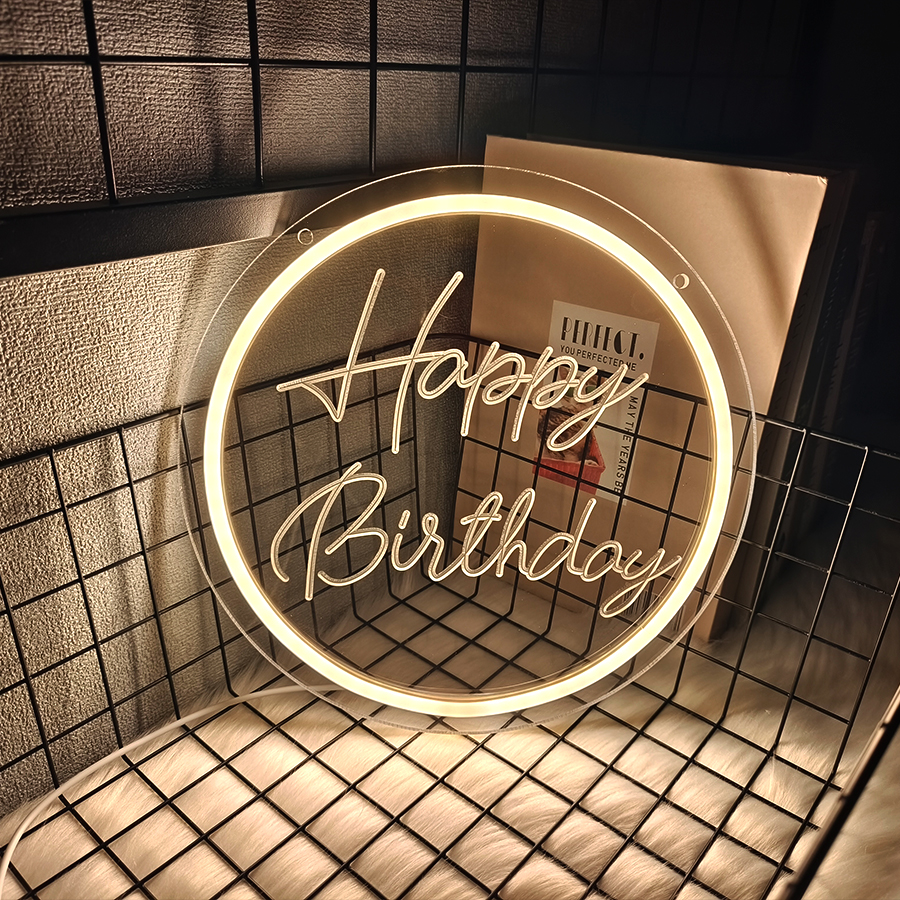 Gelukkige verjaardag neon bord voor wanddecoratie thuis, slaapkamer, woonkamer decor, verjaardagsfeestje, wanddecoratie, feestdecoratie, bar, club