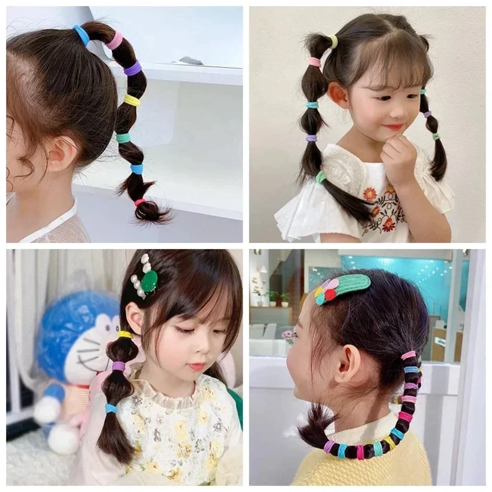 50/100/300 Uds Mini bandas elásticas coloridas para el cabello para niñas accesorios para el cabello diadema de nailon soporte para cola de caballo para niños adorno Scrunchie