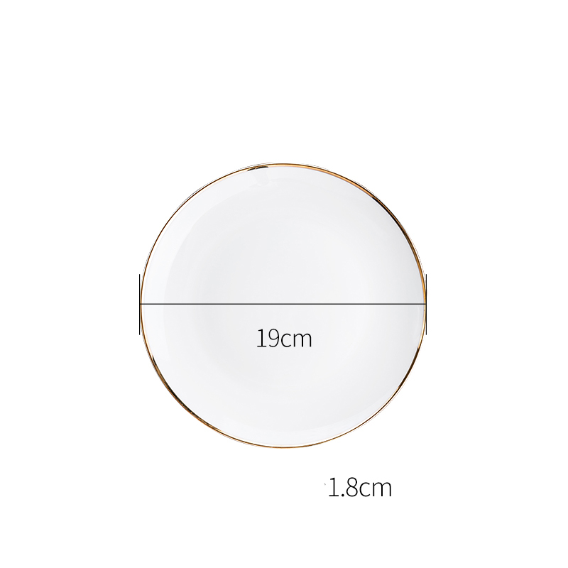 Simplicity Golden Edge Ceramic Plate Household Dining Table Steak Dinner Plate Dessert Salad Dishes Luxurious Tableware Set: D-19x19x1.8cm