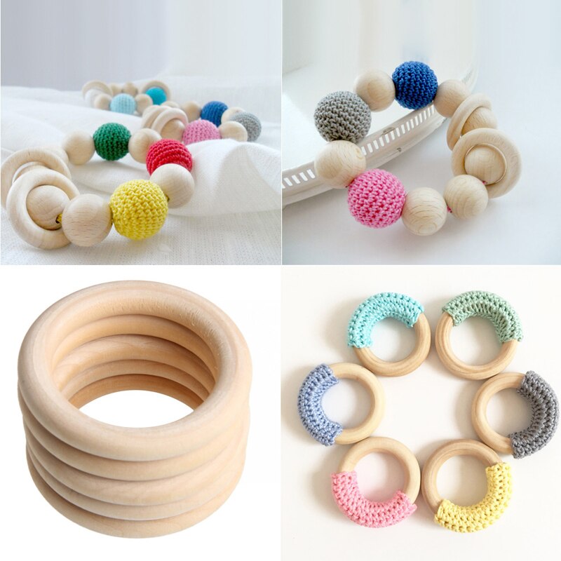 Freies 5 stücke 70mm Baby Holz Zahnen Ringe Halskette Armbinde DIY Handwerk Natürliche Neue