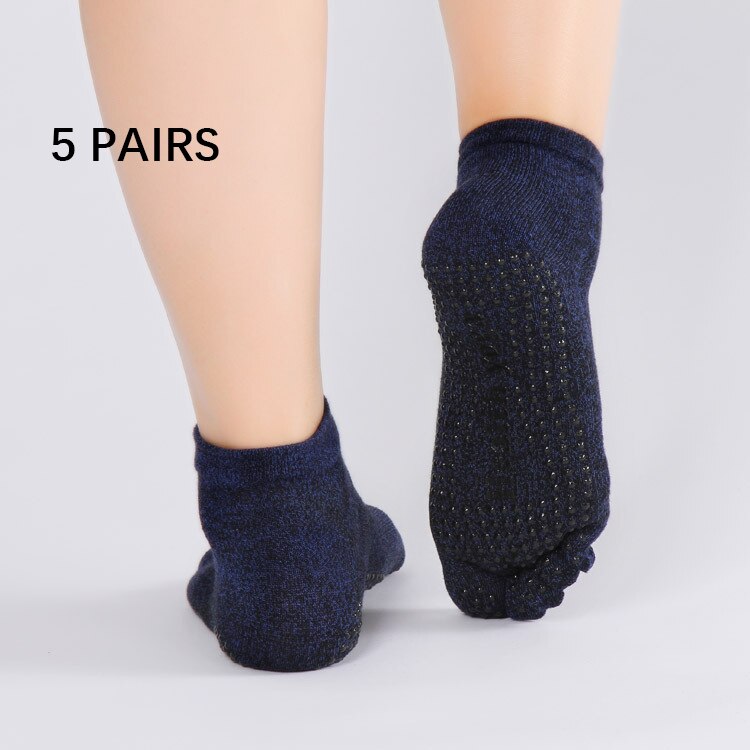 Ren bomuld herre yoga sokker ensfarvet skridsikker absorberer sved åndbar 5 tågreb pilates barre 5 par pr.: Mørkeblå 5 par