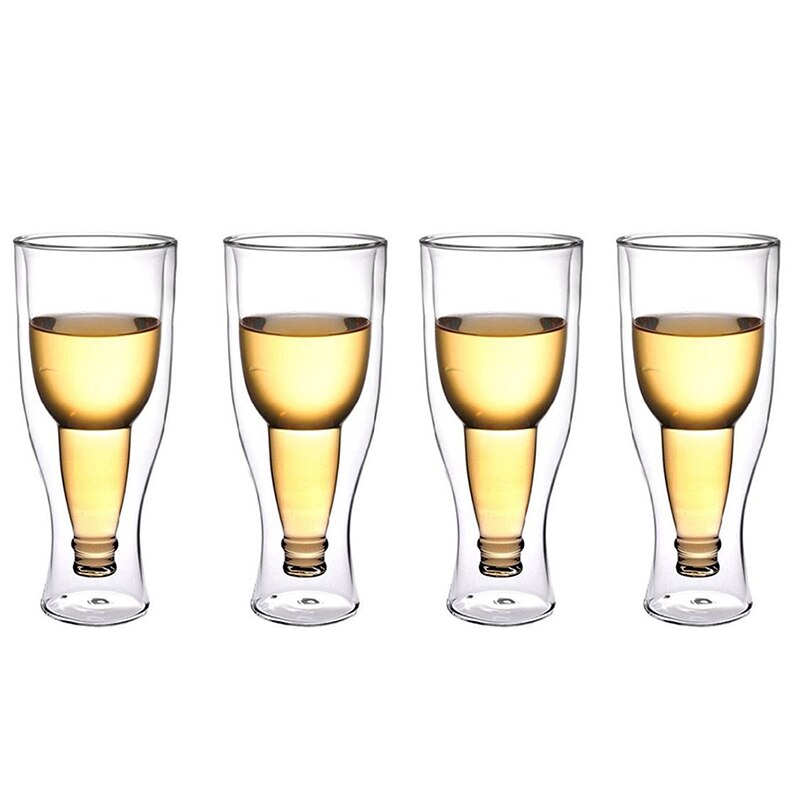 Set Van 4-Creatieve Bier Vormige Mode Double Layer Wijn Glas Transparant Party Pub Bier Drinken: Default Title