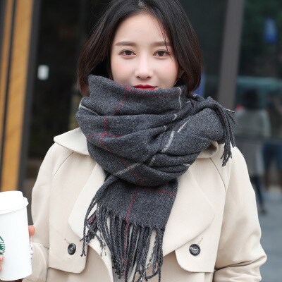 Strikket efterår vinter kvindelig koreansk varmt tørklæde kvinder piger sød kvast tørklæde uld flash tørklæde vildt sjal: Mørkegrå