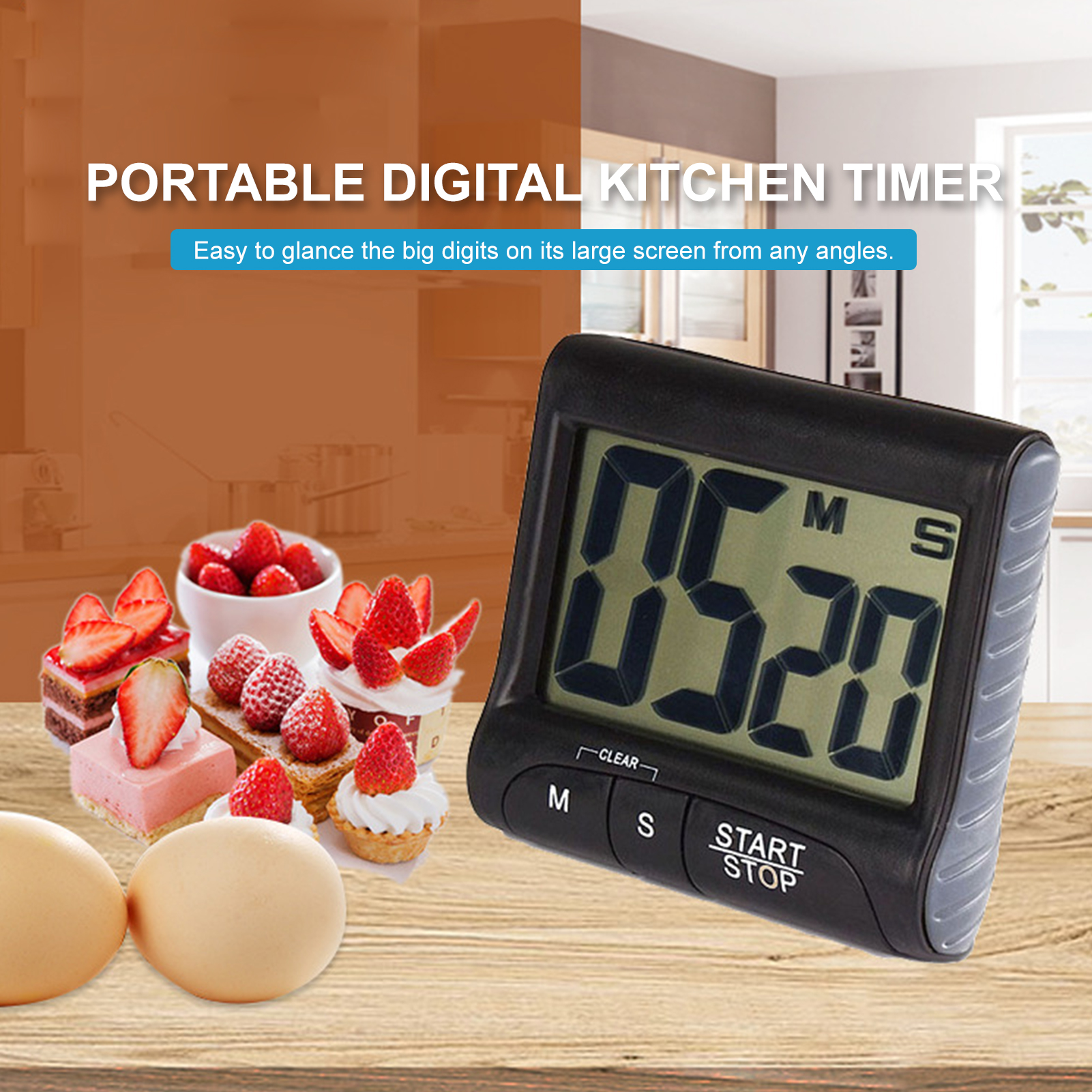 Digitale Küche Timer-Anzeige mit starkem Magnet zurück stehen hängen Loch lauten Alarm LCD-Kochuhr für Workout Backen Ei