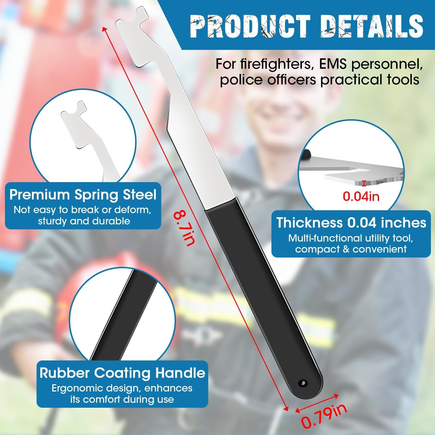 Herramienta de apalancamiento multiusos, herramientas de lucha contra incendios, herramienta de apalancamiento multiusos, herramienta de palanca de acero con resorte, barra de palanca de acero con resorte, 1 ud.