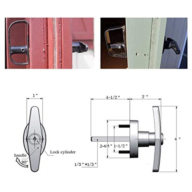 T-Handle Shed Door Lock Kit With 2 Keys - 5.5" Stem For Barn, Playhouse & Chicken Coop