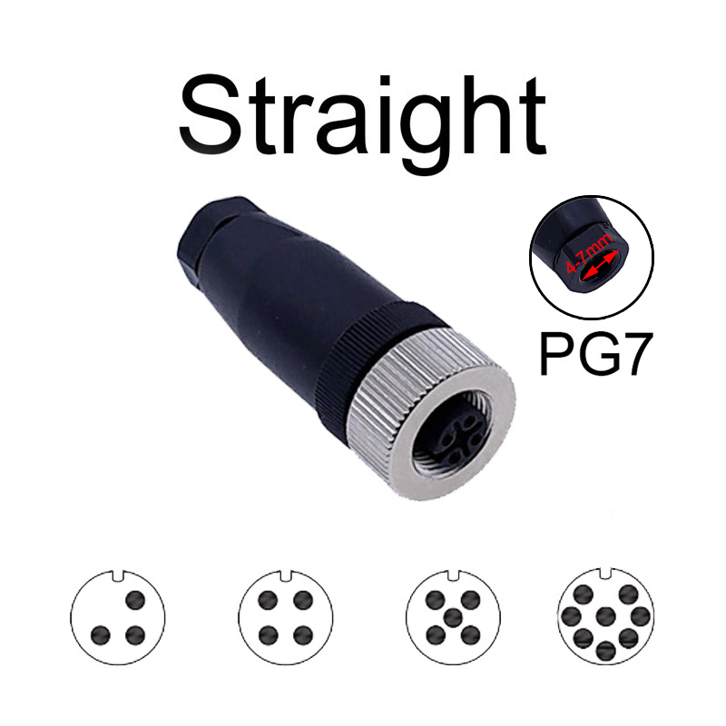 M12-Sensorstecker 4-polig 5-polig M12-8 wasserdichter männlicher und weiblicher Stecker mit Schraubgewinde und Kupplung A-Code-Sensoranschlüsse: Silber / 4P