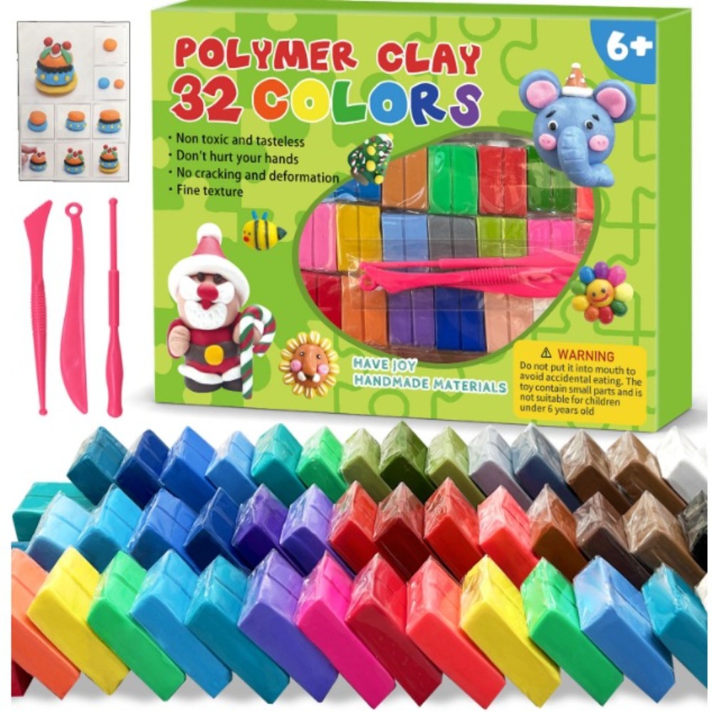 Neue 24/32 Farben Polymer-Tonblöcke DIY Bunter Ofenhärtender Ton Leichtgewichtiger Modellierplastik für Kinder: schwarz