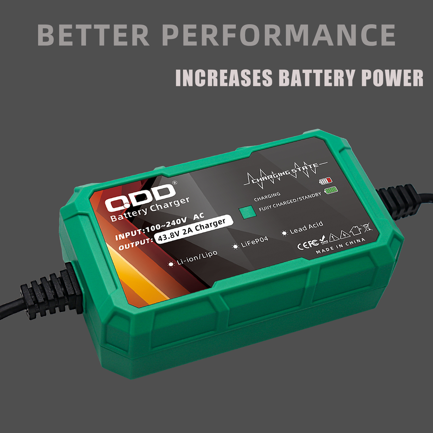 43.8V 2A LiFePO4 Battery Charger for 12S 38.4V Battery Pack LiFePO4 Battery Charger with Multiple Connectors