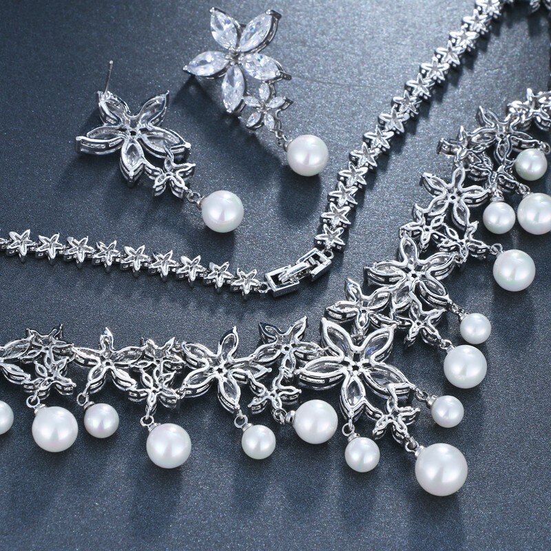 AMC Luxury Star Pearl Pendant Necklace and orecchini Set zircone da sposa accessori da sposa cena per feste Set di gioielli regalo per donna