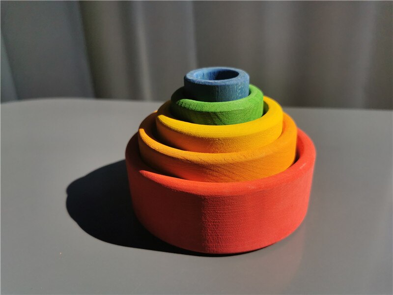 Baby Montessori Holz Spielzeug Regenbogen Verschachtelung Schalen Baswood 6 Schicht Bogen Hefter Blöcke Bäume: Regenbogen Schüssel