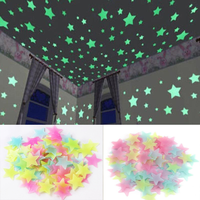 Lot de 100 étoiles fluorescentes autocollantes pour le mur, décoration pour la maison, brille dans le noir, pour la chambre de bébé