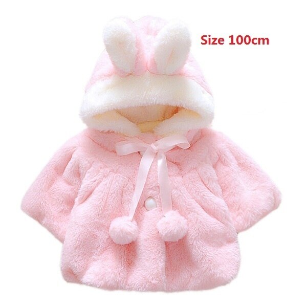 Baby Girl Cartoon Winter Coat with Cute Rabbit Ear Hoodie Warm Soft Coat Jacket Princess Pink Clothes for 0-24Months: Pink-100cm