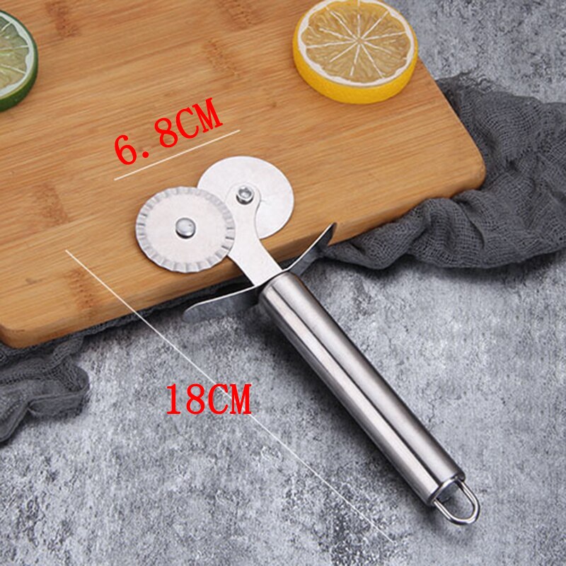 Grote Maat Rvs Pizza Cutter Dubbele Roller Mes Cutter Gebak Pasta Deeg Crimper Wiel Keuken Pizza Gereedschap: double wheel