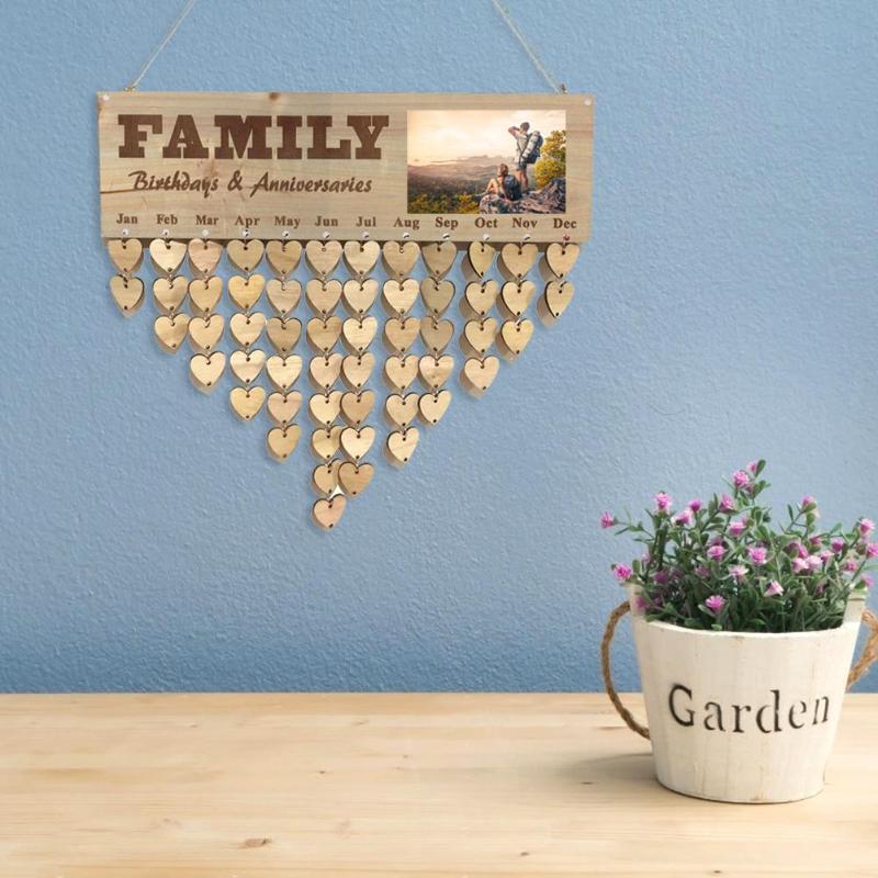 Panneau de rappel d'anniversaire en bois, plaque, calendrier, cadre photo, tableau de messages, pendentifs suspendus, ornements, décoration de la maison