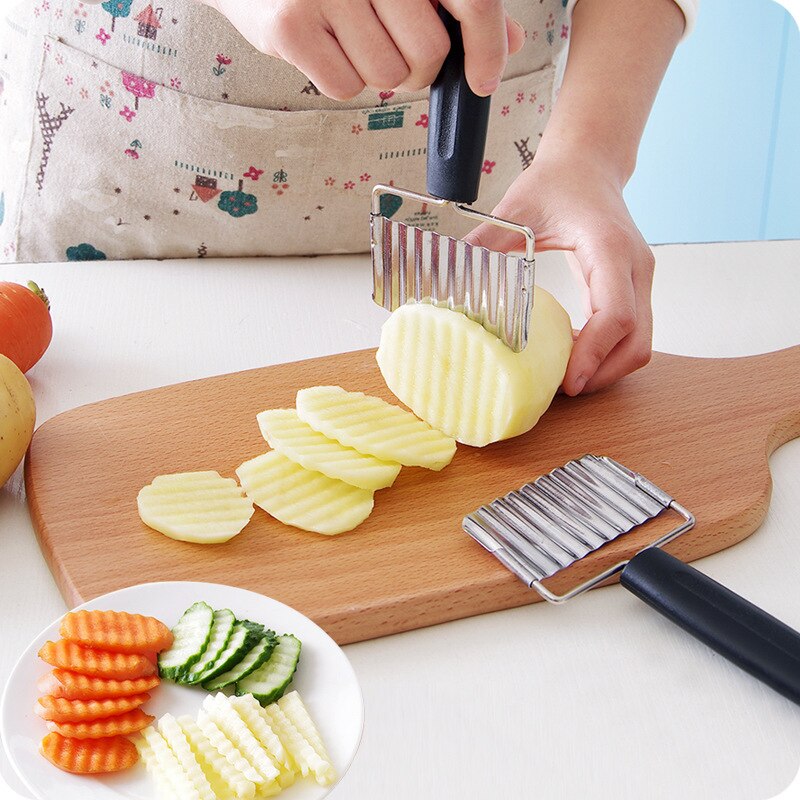 Aardappel Golvend Cutter Mes Rvs Groente Fruit Aardappel Chips Snijden Dunschiller Koken Tools Voor Keukenmessen Accessorie