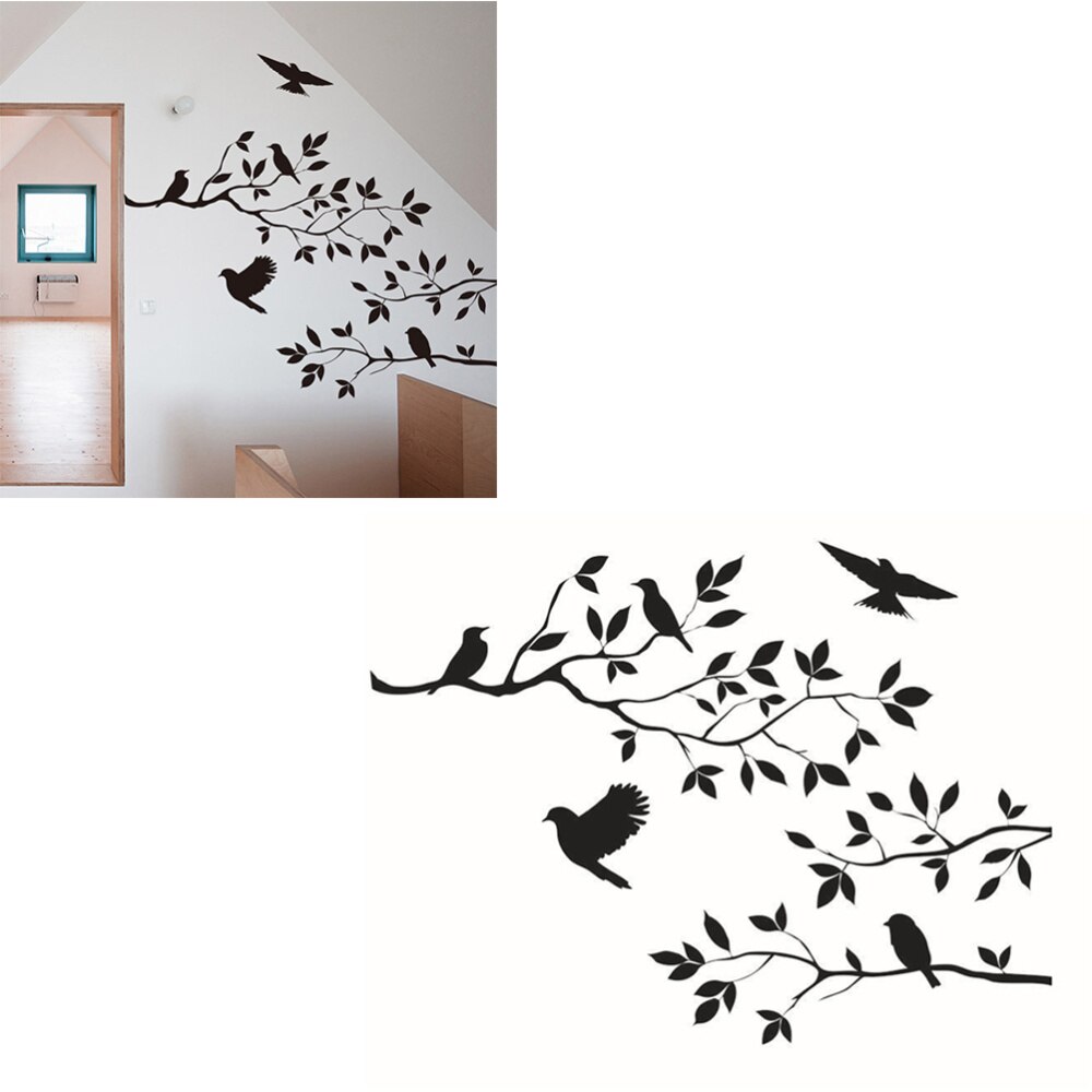 Tree Branch Birds Wall Sticker Vinyl Removable Art Wall Decals for Living Room TV Sofa Background Decoration