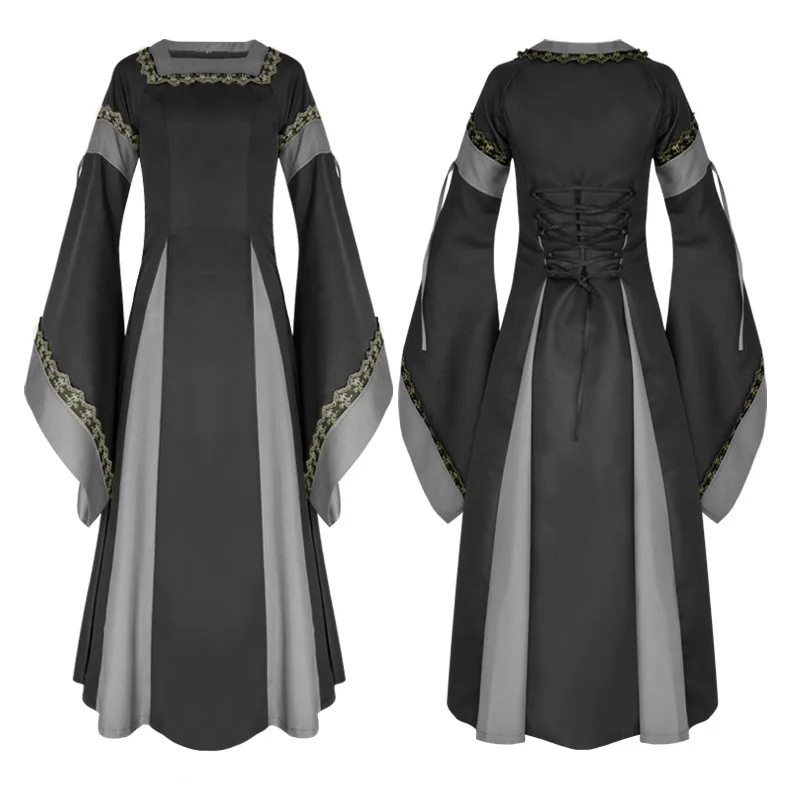 Túnica larga irlandesa para mujer, ropa medieval, amazoniana renacentista: XXL / Azul